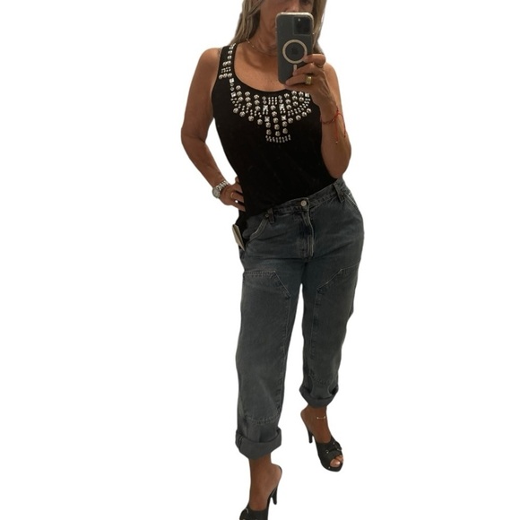 INC Black Studded Racerback Asymmetrical Top.Size S - Picture 2 of 11